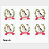 Red Berry Holly Banner Beagle Kerstmis Vierkante Sticker (Vel)