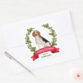 Red Berry Holly Banner Beagle Kerstmis Vierkante Sticker (Envelop)