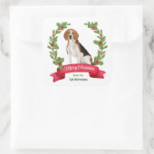 Red Berry Holly Banner Beagle Kerstmis Vierkante Sticker (Tas)