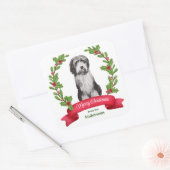 Red Berry Holly Banner Beardie Dog Kerstmis Vierkante Sticker (Envelop)