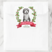 Red Berry Holly Banner Beardie Dog Kerstmis Vierkante Sticker (Tas)