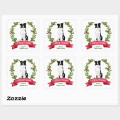 Red Berry Holly Banner Border Collie Dog Kerstmis Vierkante Sticker (Vel)