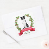 Red Berry Holly Banner Border Collie Dog Kerstmis Vierkante Sticker (Envelop)