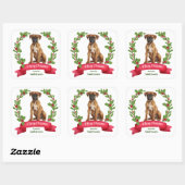 Red Berry Holly Banner Boxer Dog Kerstmis Vierkante Sticker (Vel)