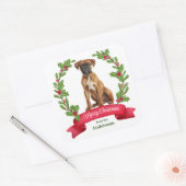 Red Berry Holly Banner Boxer Dog Kerstmis Vierkante Sticker (Envelop)