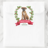 Red Berry Holly Banner Boxer Dog Kerstmis Vierkante Sticker (Tas)
