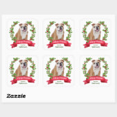 Red Berry Holly Banner Bulldog Kerstmis Vierkante Sticker (Vel)
