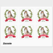 Red Berry Holly Banner Collie Dog Kerstmis Vierkante Sticker (Vel)
