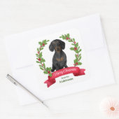 Red Berry Holly Banner Dachshund Kerstmis Vierkante Sticker (Envelop)