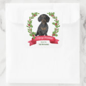 Red Berry Holly Banner Dachshund Kerstmis Vierkante Sticker (Tas)