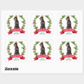 Red Berry Holly Banner Doberman Pinscher Kerstmis Vierkante Sticker (Vel)