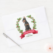 Red Berry Holly Banner Doberman Pinscher Kerstmis Vierkante Sticker (Envelop)