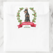 Red Berry Holly Banner Doberman Pinscher Kerstmis Vierkante Sticker (Tas)