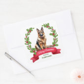 Red Berry Holly Banner German Shepherd Kerstmis Vierkante Sticker (Envelop)