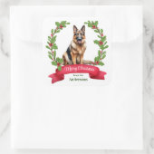 Red Berry Holly Banner German Shepherd Kerstmis Vierkante Sticker (Tas)