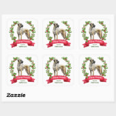 Red Berry Holly Banner Great Dane Dog Kerstmis Vierkante Sticker (Vel)