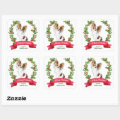 Red Berry Holly Banner Papillon Dog Kerstmis Vierkante Sticker (Vel)