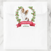 Red Berry Holly Banner Papillon Dog Kerstmis Vierkante Sticker (Tas)