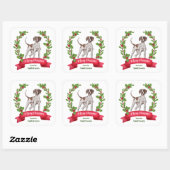 Red Berry Holly Banner Pointer Dog Kerstmis Vierkante Sticker (Vel)