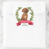 Red Berry Holly Banner Red Dachshund Kerstmis Vierkante Sticker (Tas)