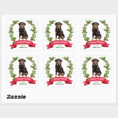 Red Berry Holly Banner Rottweiler Dog Kerstmis Vierkante Sticker (Vel)