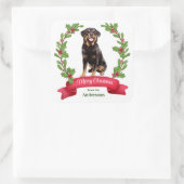 Red Berry Holly Banner Rottweiler Dog Kerstmis Vierkante Sticker (Tas)