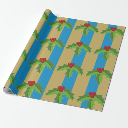Red Berry Holly Cadeaupapier (Uitgerold)