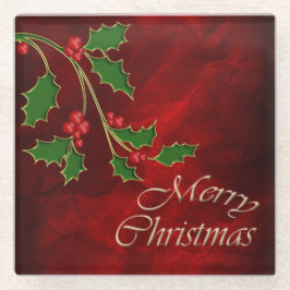 Red Berry Holly Christmas Glazen Onderzetter