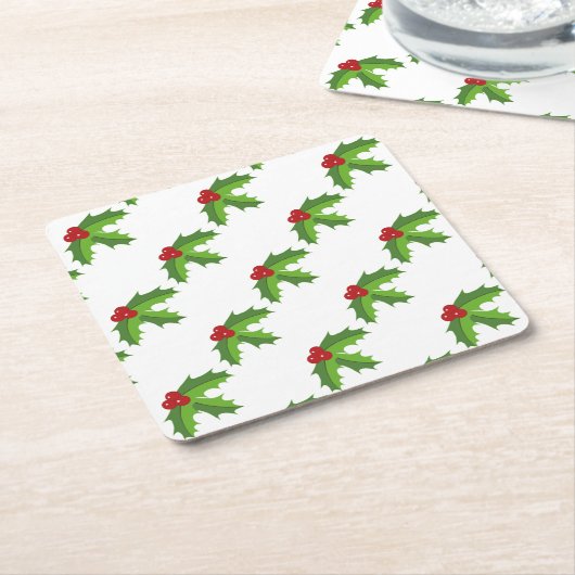 Red Berry Holly Kartonnen Onderzetters (Schuin)