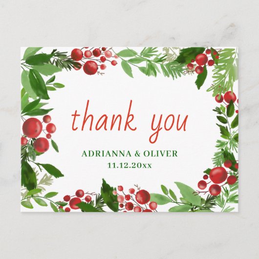 Red Berry Holly verlaat kerstbruiloft Briefkaart (Voorkant)