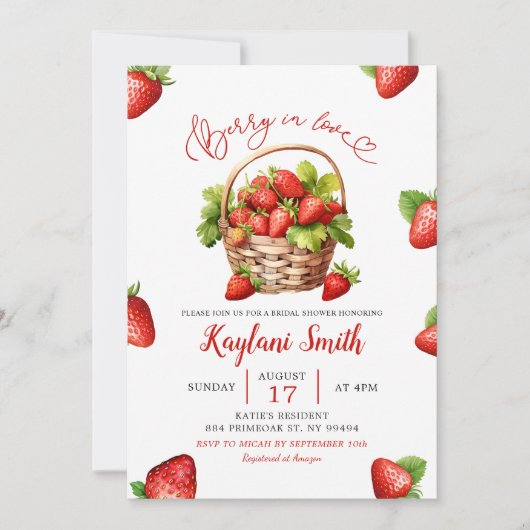 Red Berry in Love Strawberry Theme Vrijgezellenfee Kaart (Voorkant)
