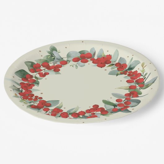 Red Berry kerst met feestdag Papieren Bordje (Gekanteld)