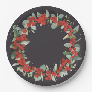 Red Berry kerst met feestdag Papieren Bordje