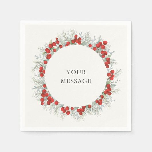 Red Berry kerst met feestdag Servet (Voorkant)