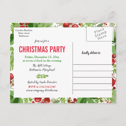 Red Berry | kerstdiner | Feestdag Aankondigingskaart (Achterkant)