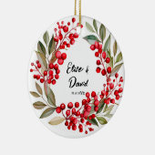 Red Berry krans Kerstbruiloft Keramisch Ornament (Rechts)