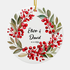 Red Berry krans Kerstbruiloft Keramisch Ornament