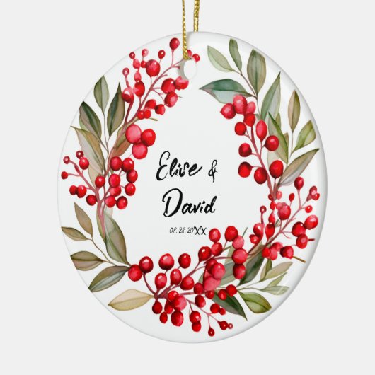 Red Berry krans Kerstbruiloft Keramisch Ornament (Links)