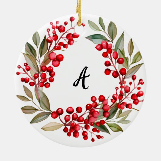 Red Berry krans Kerstbruiloft Keramisch Ornament (Achterkant)