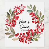 Red Berry krans Kerstbruiloft Wijn Etiket (Enkel label)