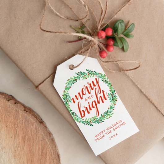 Red Berry krans Merry & Bright Cadeaulabel