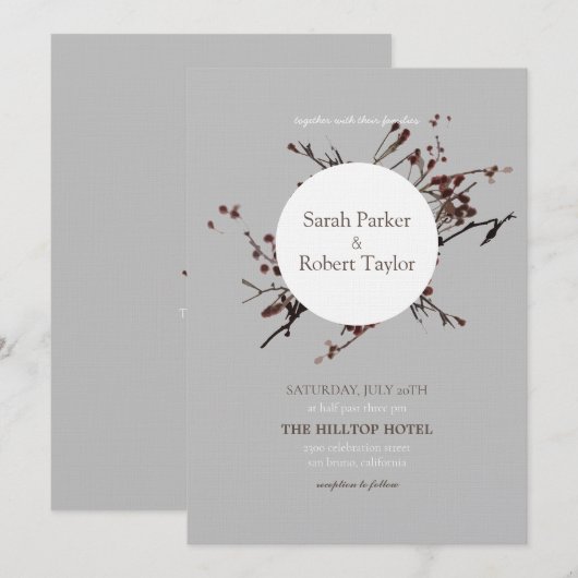 Red Berry met grijze achtergrond huwelijksuitnodig Kaart (Voorkant / Achterkant)