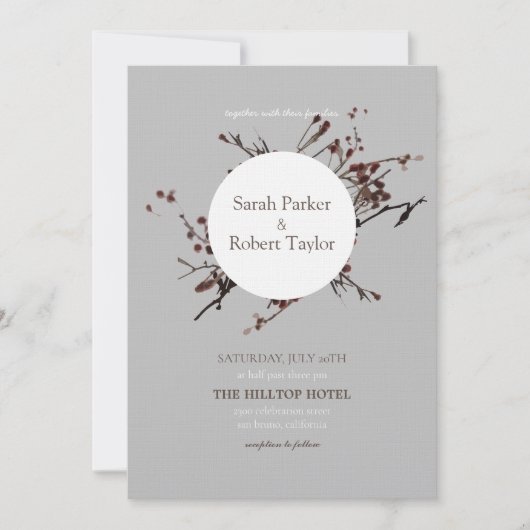 Red Berry met grijze achtergrond huwelijksuitnodig Kaart (Voorkant)