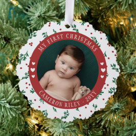  Red Berry Pattern Baby's Eerste Kerstmis Ornament Kaart