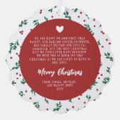 Red Berry Pattern Eerste Kerstmis Geadopteerde Fam Ornament Kaart (Achterkant)