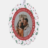 Red Berry Pattern Eerste Kerstmis Geadopteerde Fam Ornament Kaart (Links)