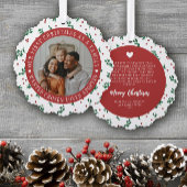 Red Berry Pattern Eerste Kerstmis Geadopteerde Fam Ornament Kaart