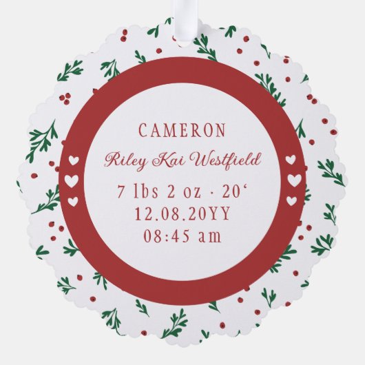 Red Berry Pattern Introducing Baby 1e Kerstmis Ornament Kaart (Achterkant)