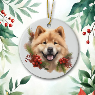 Red Berry Pine Shiba Inu Hond Keramisch Ornament