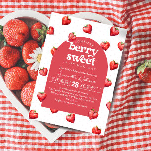 Red Berry Sweet Strawberry Meisje Baby shower Kaart